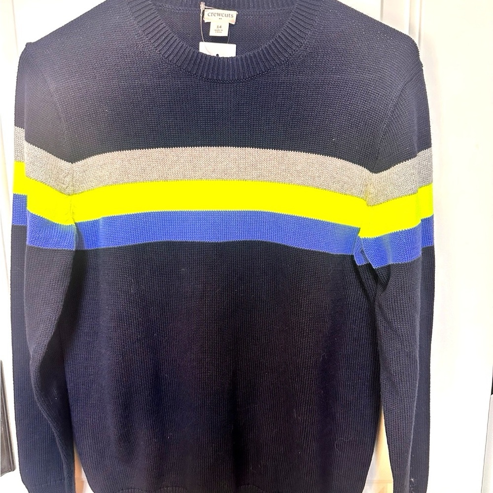 Crewcuts Boys Sweater Size 14 Navy Neon Stripe NWT J.Crew Kids